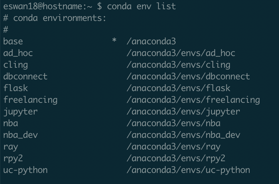 conda env list (base)