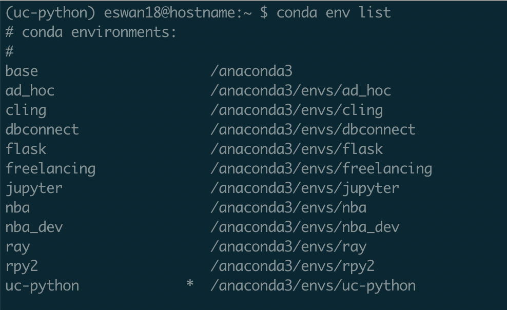 conda env list (uc-python)